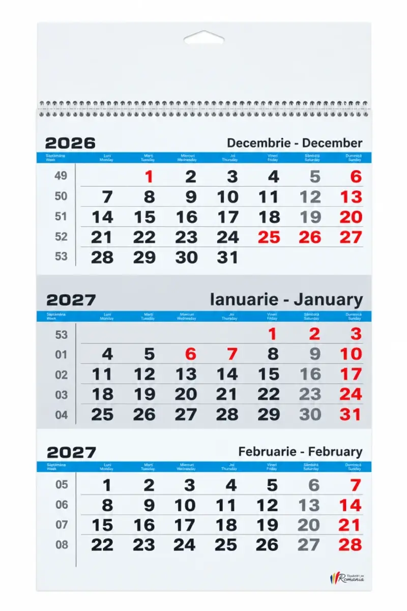 Calendar A3 triptic Lucios 4 culori 2027