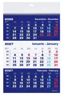 Calendar A3 triptic LUCIOS Albastru/Alb 12 coli 2027